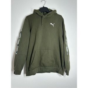 Puma Mens Olive Green Pullover Hoodie Cotton Logo Size XL